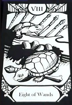 Eight of Wands card from the Animalis Os Fortuna Tarot deck