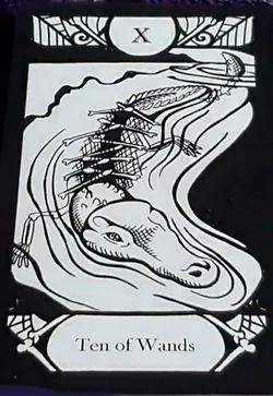 Ten of Wands card from the Animalis Os Fortuna Tarot deck