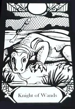 Knight of Wands card from the Animalis Os Fortuna Tarot deck