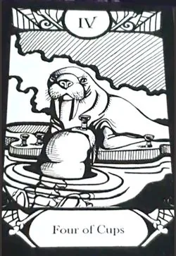 Four of Cups card from the Animalis Os Fortuna Tarot deck