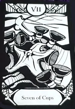 Seven of Cups card from the Animalis Os Fortuna Tarot deck