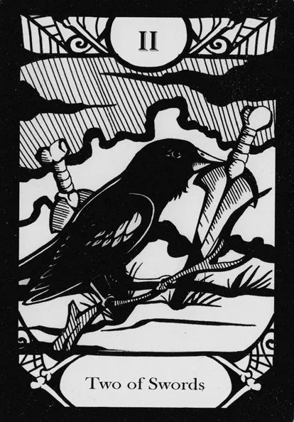 Two of Swords card from the Animalis Os Fortuna Tarot deck