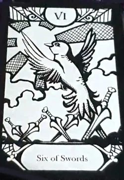 Six of Swords card from the Animalis Os Fortuna Tarot deck