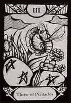 Three of Pentacles card from the Animalis Os Fortuna Tarot deck