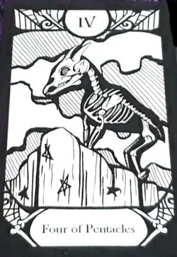 Four of Pentacles card from the Animalis Os Fortuna Tarot deck
