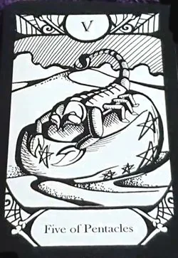 Five of Pentacles card from the Animalis Os Fortuna Tarot deck