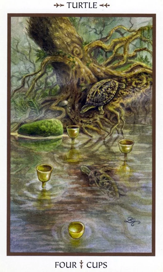 Four of Cups card from the Animals Divine Tarot deck