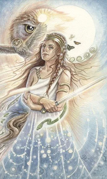 Queen of Swords card from the Animals Divine Tarot deck