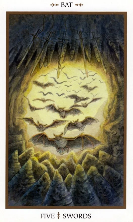 Five of Swords card from the Animals Divine Tarot deck