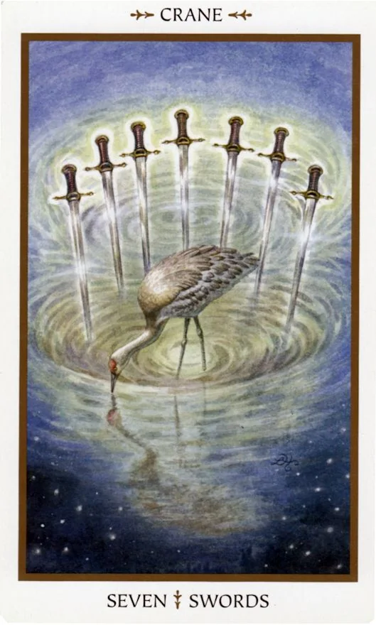 Seven of Swords - Animals Divine Tarot card Seven of Swords card from the Animals Divine Tarot deck