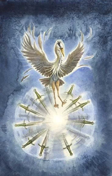 Ten of Swords - Animals Divine Tarot card Ten of Swords card from the Animals Divine Tarot deck