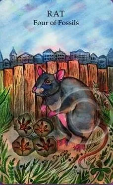 Rat - Four of Fossils card from the Animals Wisdom Tarot deck