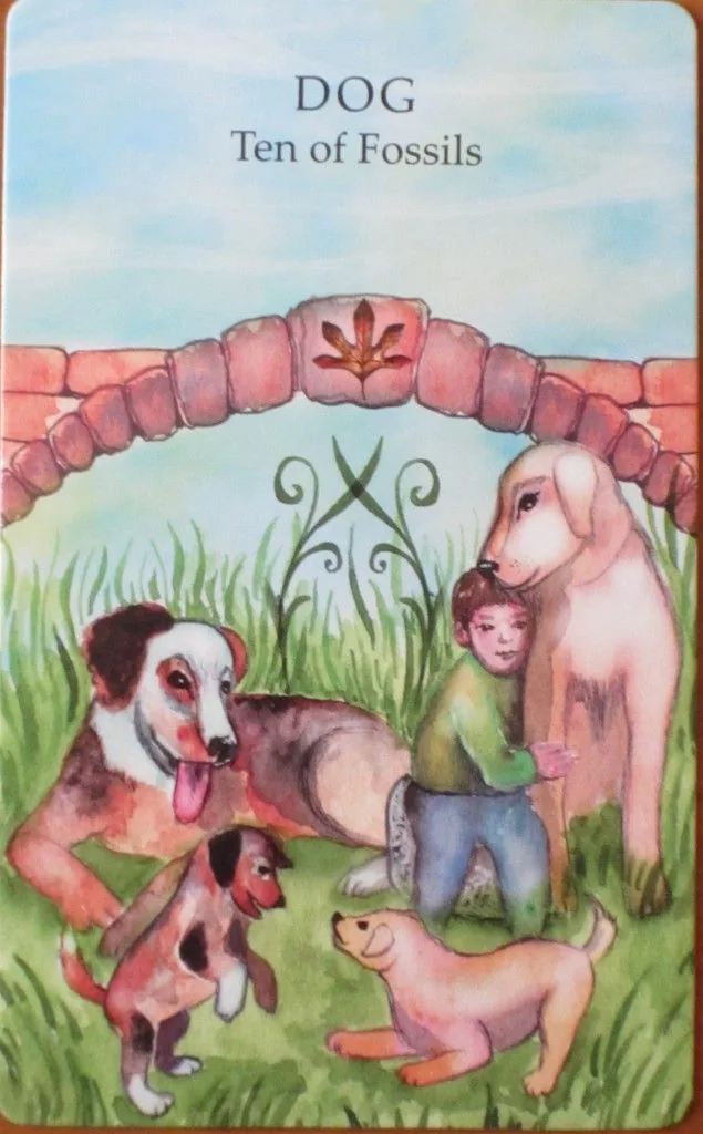 Dog - Ten of Fossils card from the Animals Wisdom Tarot deck