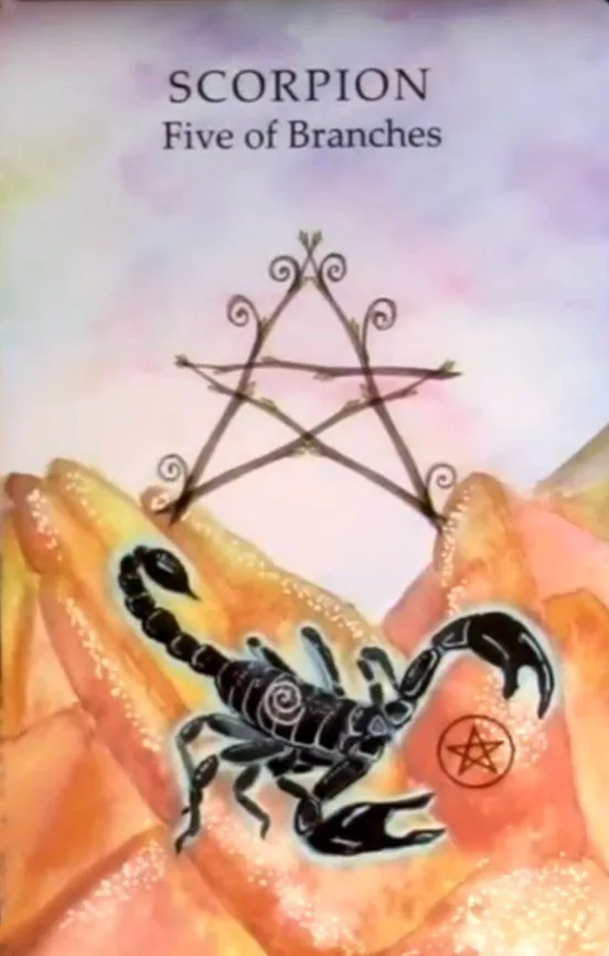 Scorpion - Five of Branches card from the Animals Wisdom Tarot deck