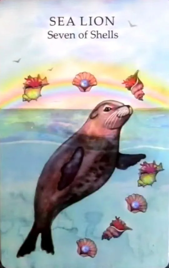 Sea Lion - Seven of Shells card from the Animals Wisdom Tarot deck