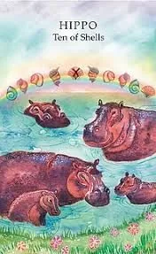 Hippo - Ten of Shells card from the Animals Wisdom Tarot deck