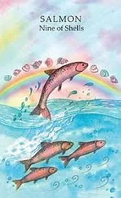 Salmon - Nine of Shells card from the Animals Wisdom Tarot deck