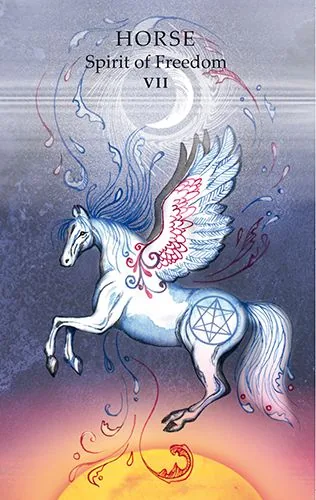 Horse - Spirit of Freedom (VII) card from the Animals Wisdom Tarot deck