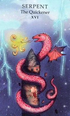 Serpent - The Quickener (XVI) card from the Animals Wisdom Tarot deck