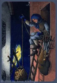 Seven of Swords card from the Anna K Tarot deck