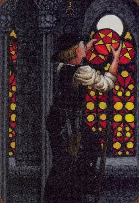 Three of Pentacles card from the Anna K Tarot deck