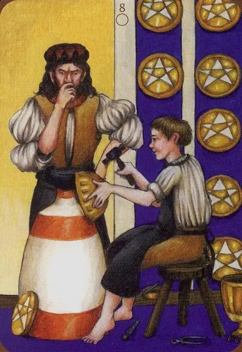 Anna K Tarot Review 14 Eight of Pentacles card from the Anna K Tarot deck