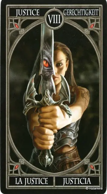 Justice - Anne Stokes Gothic Tarot card Justice card from the Anne Stokes Gothic Tarot deck