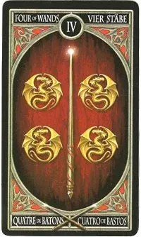 4 of Wands card from the Anne Stokes Gothic Tarot deck