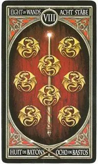 8 of Wands card from the Anne Stokes Gothic Tarot deck