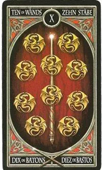 10 of Wands card from the Anne Stokes Gothic Tarot deck