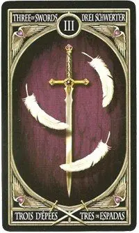 3 of Swords card from the Anne Stokes Gothic Tarot deck