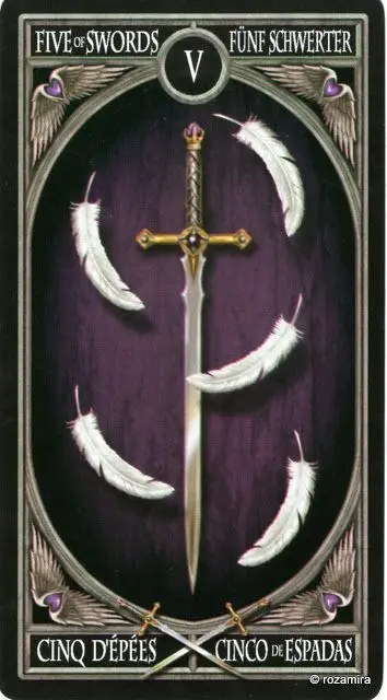 5 of Swords card from the Anne Stokes Gothic Tarot deck