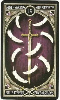9 of Swords card from the Anne Stokes Gothic Tarot deck