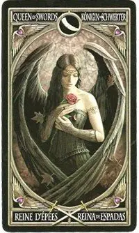 Queen of Swords card from the Anne Stokes Gothic Tarot deck