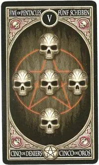 5 of Pentacles card from the Anne Stokes Gothic Tarot deck