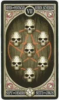 7 of Pentacles card from the Anne Stokes Gothic Tarot deck