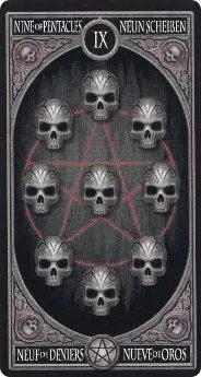 9 of Pentacles card from the Anne Stokes Gothic Tarot deck
