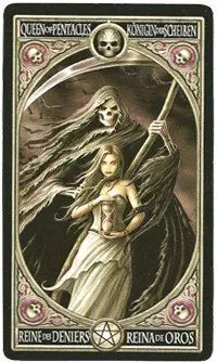 Queen of Pentacles card from the Anne Stokes Gothic Tarot deck