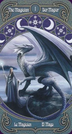 The Magician card from the Anne Stokes Legends Tarot deck