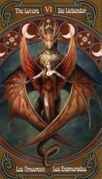 The Lovers card from the Anne Stokes Legends Tarot deck