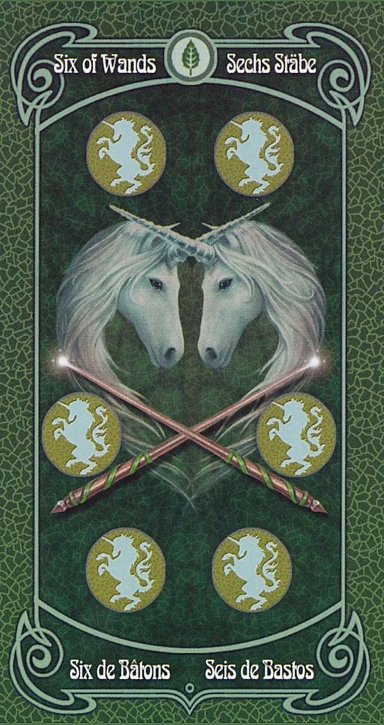 6 of Wands card from the Anne Stokes Legends Tarot deck