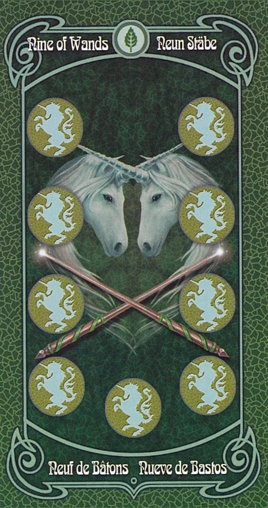 9 of Wands card from the Anne Stokes Legends Tarot deck