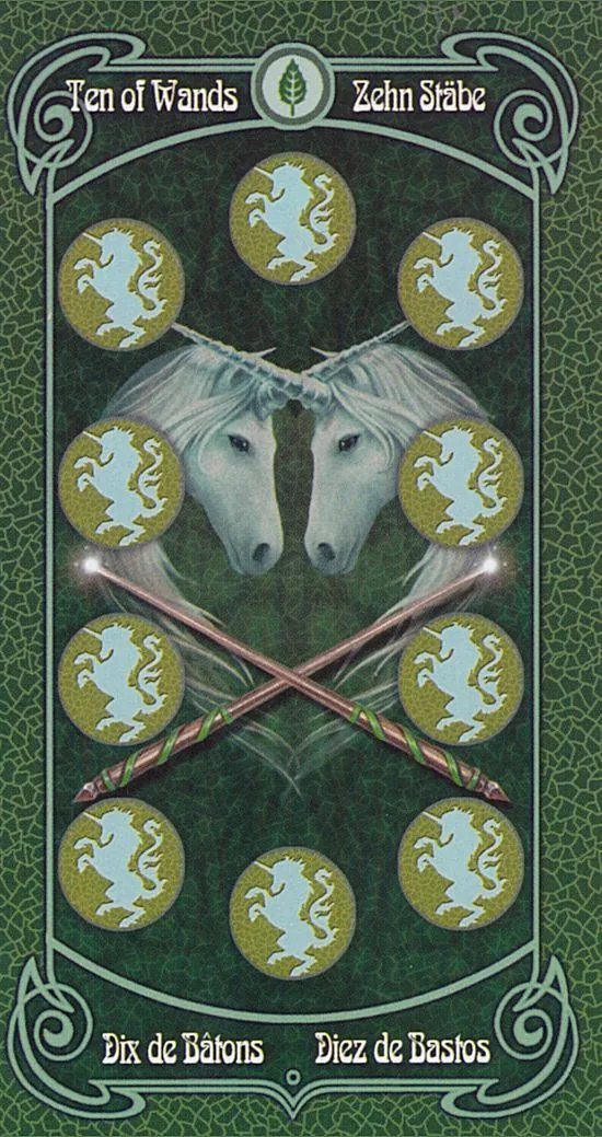 10 of Wands card from the Anne Stokes Legends Tarot deck