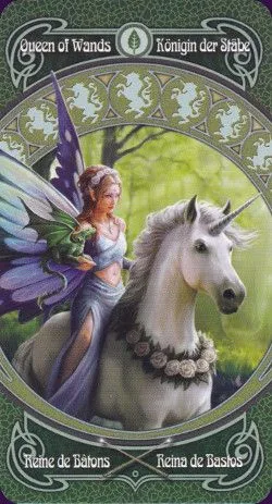 Queen of Wands card from the Anne Stokes Legends Tarot deck