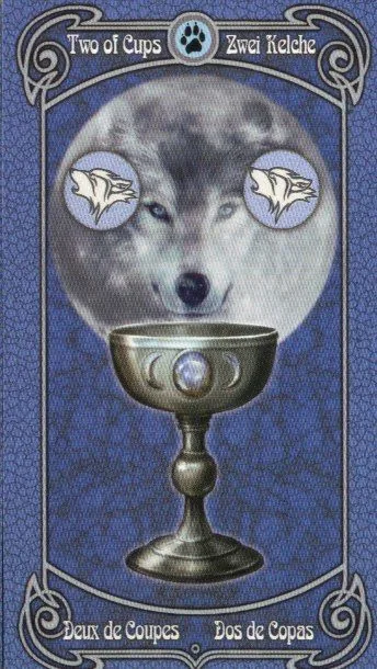 2 of Cups card from the Anne Stokes Legends Tarot deck