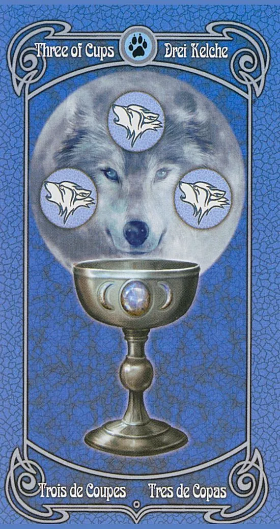 3 of Cups card from the Anne Stokes Legends Tarot deck