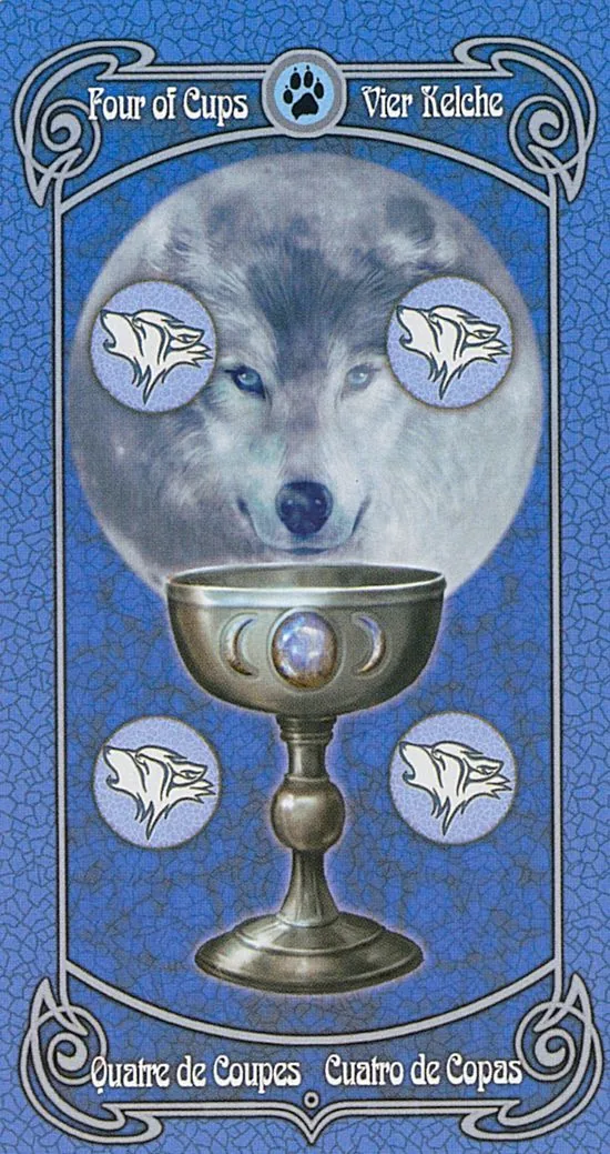 4 of Cups card from the Anne Stokes Legends Tarot deck