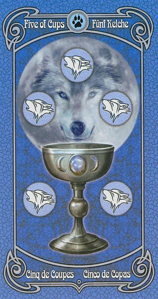 5 of Cups card from the Anne Stokes Legends Tarot deck
