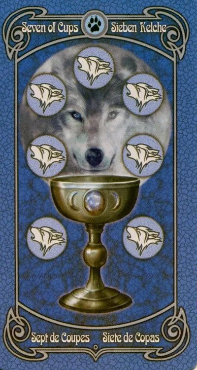 7 of Cups card from the Anne Stokes Legends Tarot deck