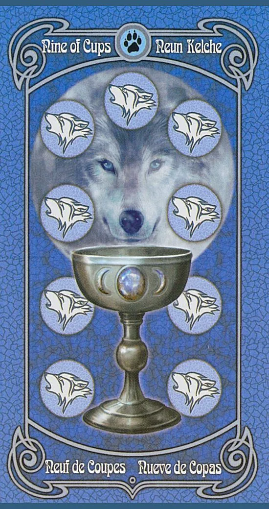 9 of Cups card from the Anne Stokes Legends Tarot deck